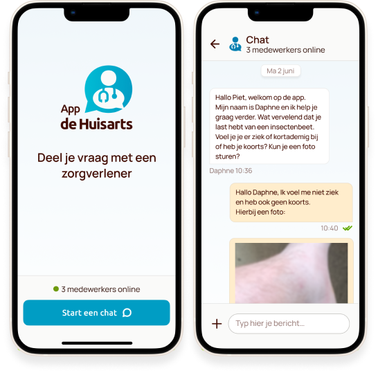 Mobiele telefoon met daarop het chatscherm van App de Huisarts